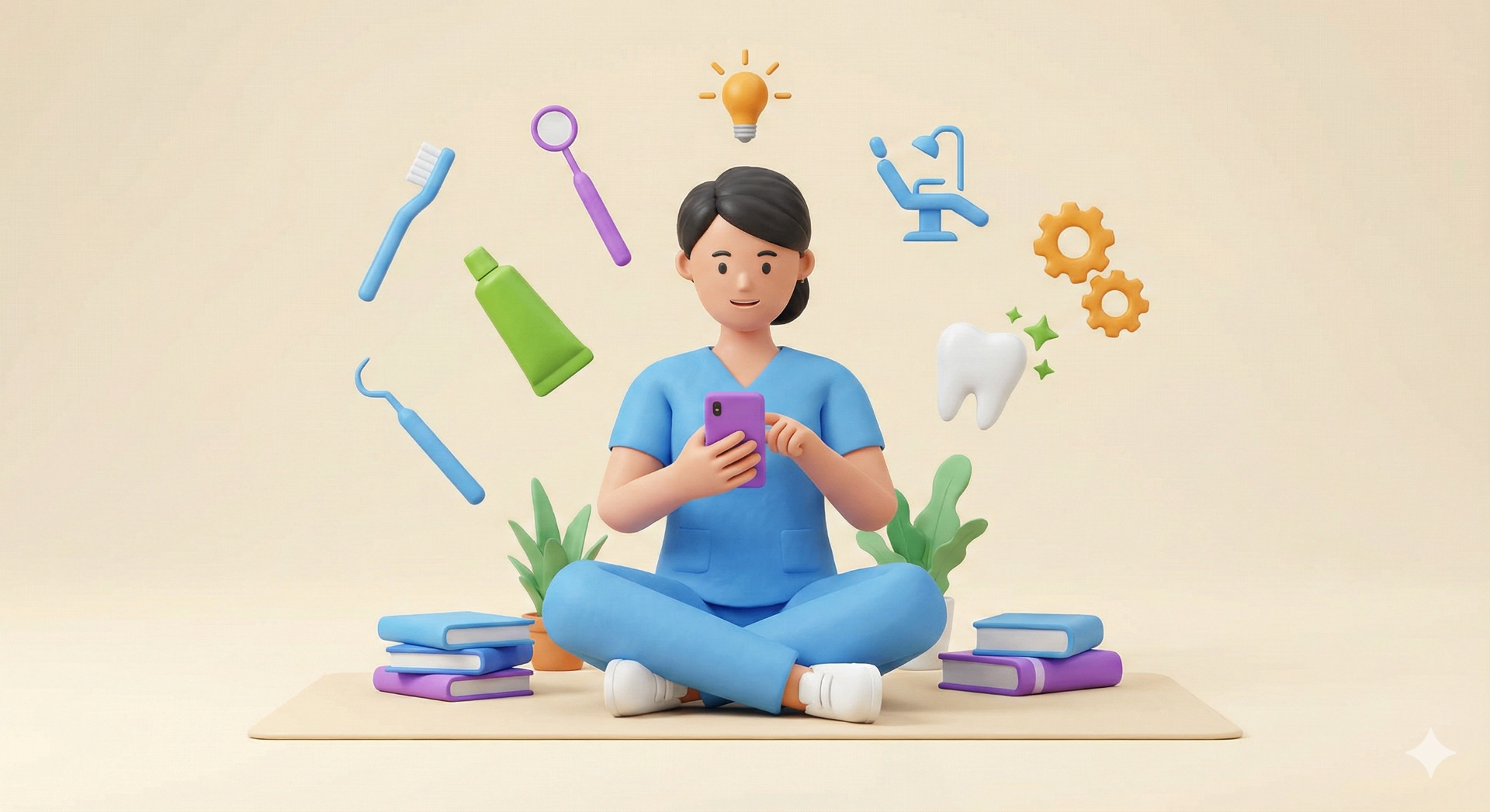 Dentista usando o celular para conversar com a Dentfluencer no WhatsApp